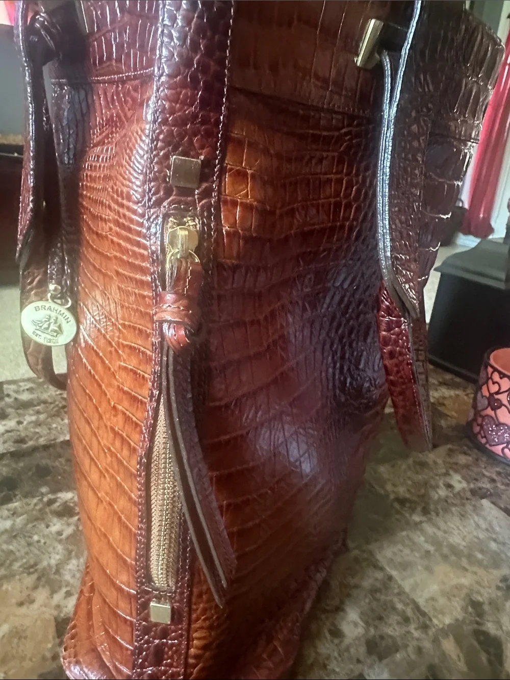 Brahmin Brown Croc-Embossed Leather Tote Bag